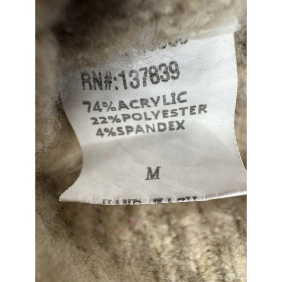 DEBUT Oatmeal Beige Knit Sweater Puffy Crocodile Stitch Sleeves Medium Cropped - Picture 8 of 8